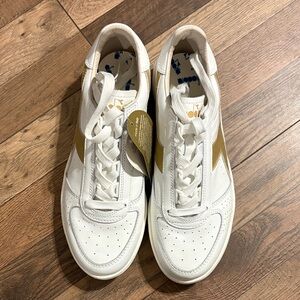 Diadora Heritage White and Gold Sneakers